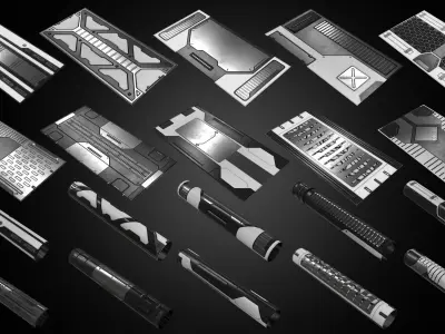 Sci-Fi Panels Low Poly  Low-poly 3D model