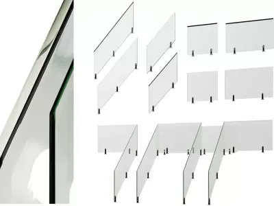 Set of glass railings with stairs 3D model