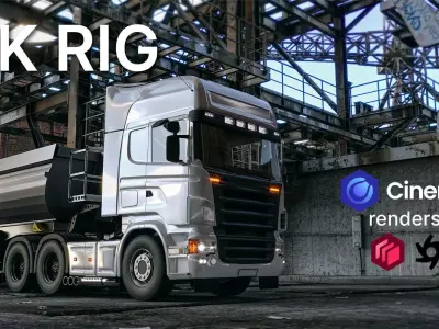 Truck rig with dump semi-trailer for Cinema 4D 3D model