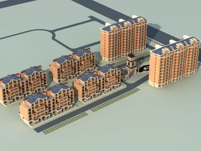 Architecture residential building with solar panels 3D model
