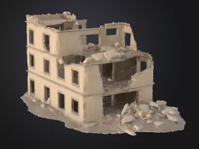 Collapsed Concrete Building 3D Model Ruined Modern Architecture Low-poly 3D model