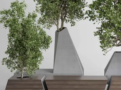 concrete box plants on stand - Urban Furniture Bench outdoor 197 3D model