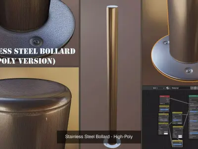 Stainless Steel Bollard High and Low-Poly 3D Model Pack