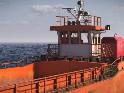  Split Hopper Barge Rusty Orange Rigged for Cinema 4D 