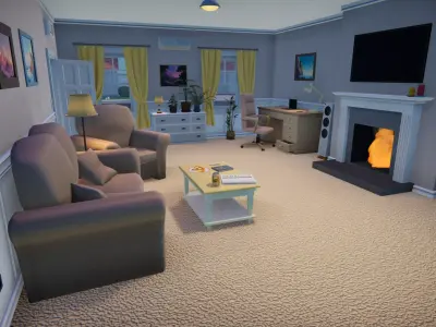 Stylized Cartoon House Interior Exterior Low-poly 3D model