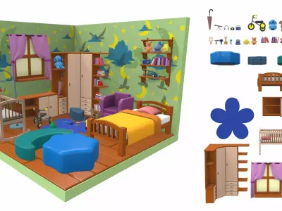 Isometric cartoon children room 04 3D model
