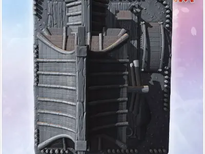 Large Japanese house with bridge wooden gates tiled roof and sur 3D print model