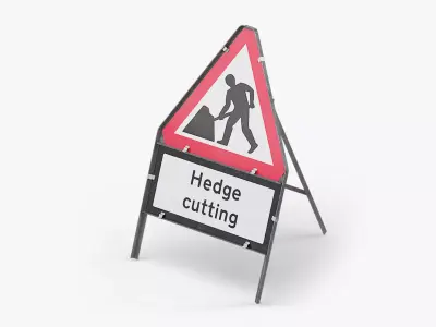 Men At Work Hedge Cutting Triangular Road Sign Low-poly 3D model