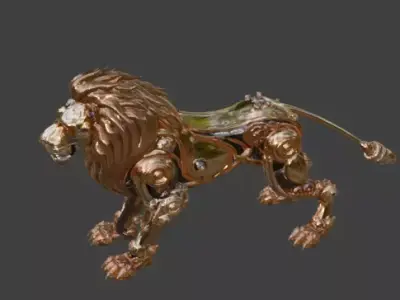Steampunk Mechanical Lion Automaton 3D Model Low-poly 3D model