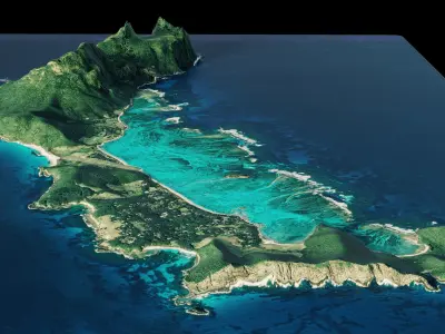 tropical island terrain lord howe island full 3d model Low-poly 3D model