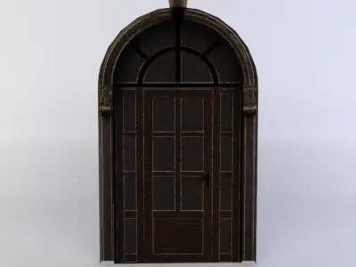 Door wooden with arched windows Low-poly 3D model