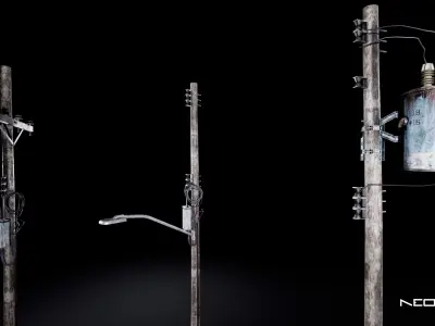 Utility Poles Pack Low-poly 3D model