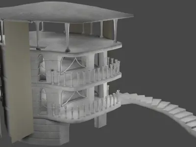 Stone house with stairs Low-poly 3D model