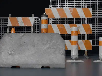 Traffic barricades - barriers - cones Low-poly 3D model