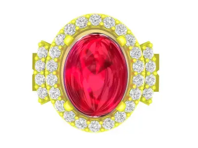 Oval Center Stone Ring with Double Diamond Halo 6579 3D print model