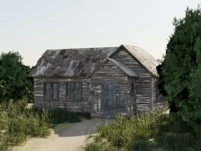 Abandoned Wooden House Game Ready PBR Textured 2K Low Poly Model Low-poly 3D model