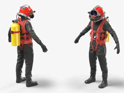  Commercial Diving Suit with Helmet and Air Tank Rigged 