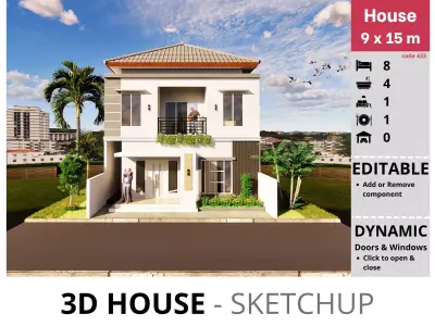 House 9x15m code 433- Sketchup 3D model 3D model