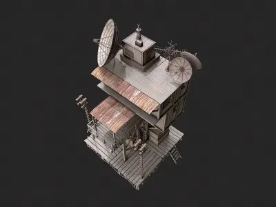 Post Apo Wooden Platform Structure 1 Low-poly 3D model