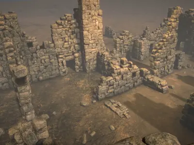 Ruined walls Low-poly 3D model