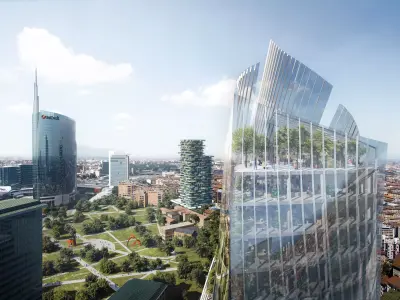 Organic Glass Tower Cityscape with Urban Park 3D model