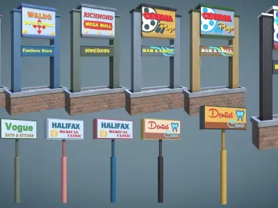 Signages Props Low-poly 3D model