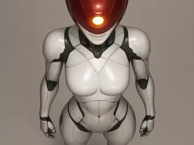Futuristic Female Robot 3D Cybernetic Woman Glowing Red Visor Low-poly 3D model