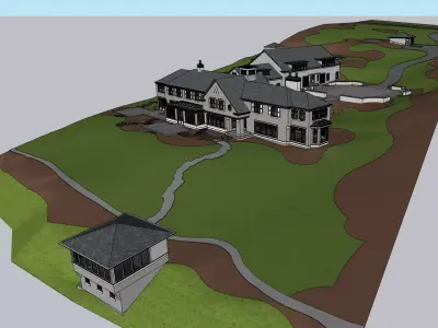 Luxury Single Family House and Site  Modern Residential 3D Model Low-poly 3D model