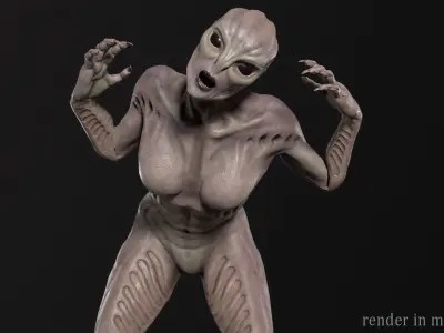 Alien monster girl Low-poly 3D model