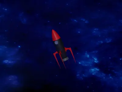 Low-Poly Spaceship rocket flying in sky Low-poly 3D model