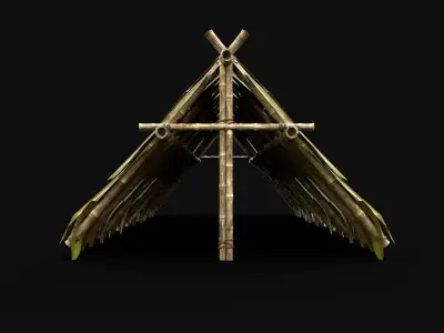 BAMBOO SHELTER HIDE HOUSE TREE JUNGLE HUT SURVIVAL CASTAWAY Low-poly 3D model