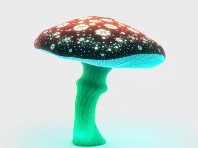 Glowing Fantasy Mushroom 3D Model Low-poly 3D model