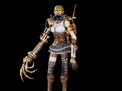 Steampunk cyborg Low-poly 3D model