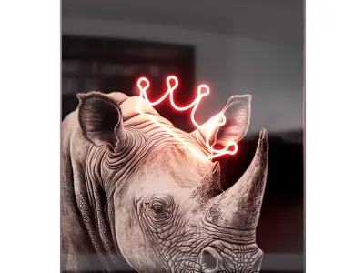 Lion and Rhino posters with neon 3D model