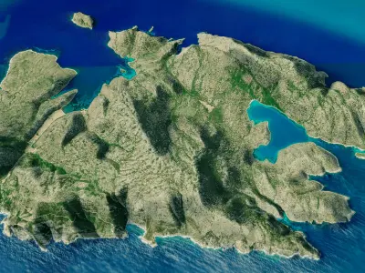 Kyra Panagia Island 3D model terrain Low-poly 3D model