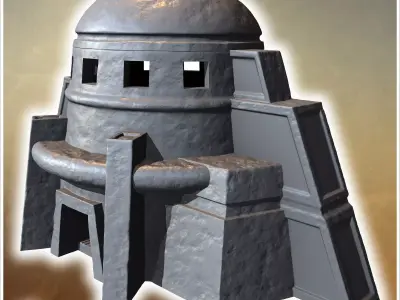 Round-domed watchtower with angular supports narrow windows and  3D print model
