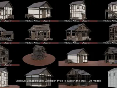  Medieval Village Houses Collection Price to support the artist  3D Model Pack