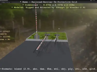 Railroad Barrier 7m High-Poly with and without Protective Grid 3D Model Pack