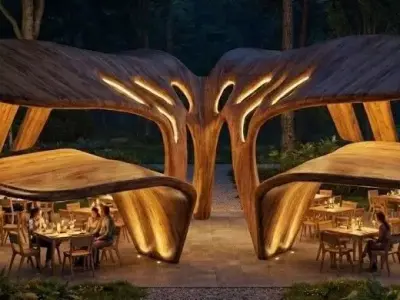 Organic Parametric Pavilion - Futuristic Restaurant Structure Low-poly 3D model