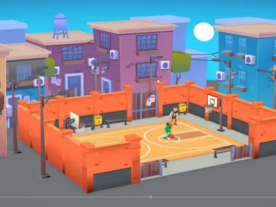 lowpoly city street pack buildings stylized Low-poly 3D model