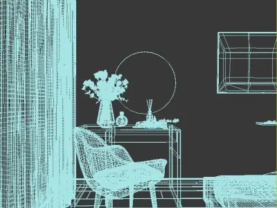 Bedroom with furniture and mirrors 3D model