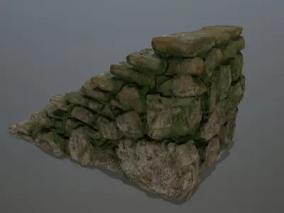 stairs stone wall with moss Low-poly 3D model