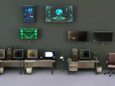 Scifi Monitors Dirty Props Low-poly 3D model