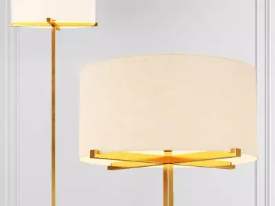 RH PAUILLAC DRUM SHADE FLOOR LAMP Fabric shade and Brass 3D model