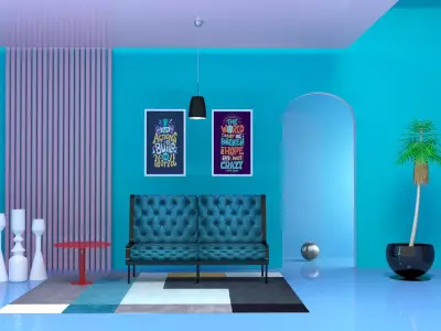 3D Interior living room with walls and furniture Low-poly 3D model