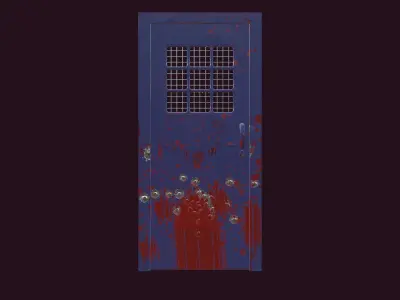 Bloody Prison Door with Bullet Holes and Handprints 3D model