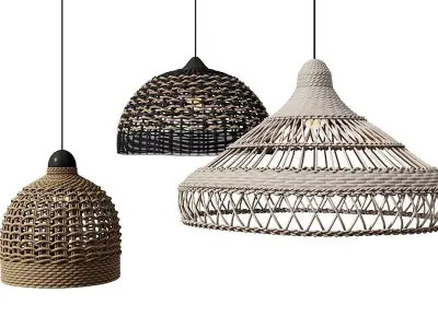 Wicker Lampshades Set 3D model