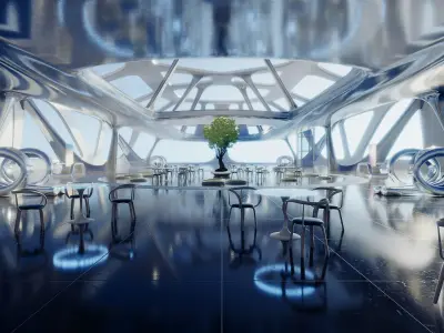  Exhibition Hall Futuristic Interior Unity Low-poly 3D model