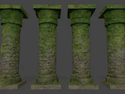 pillar set mossy pillars Low-poly 3D model