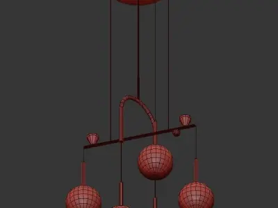 Dewdrops five light chandelier in brass with clear glass globes 3D model